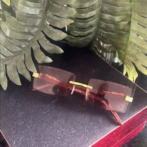 Brown Rectangular Sunglasses with Gold Accents